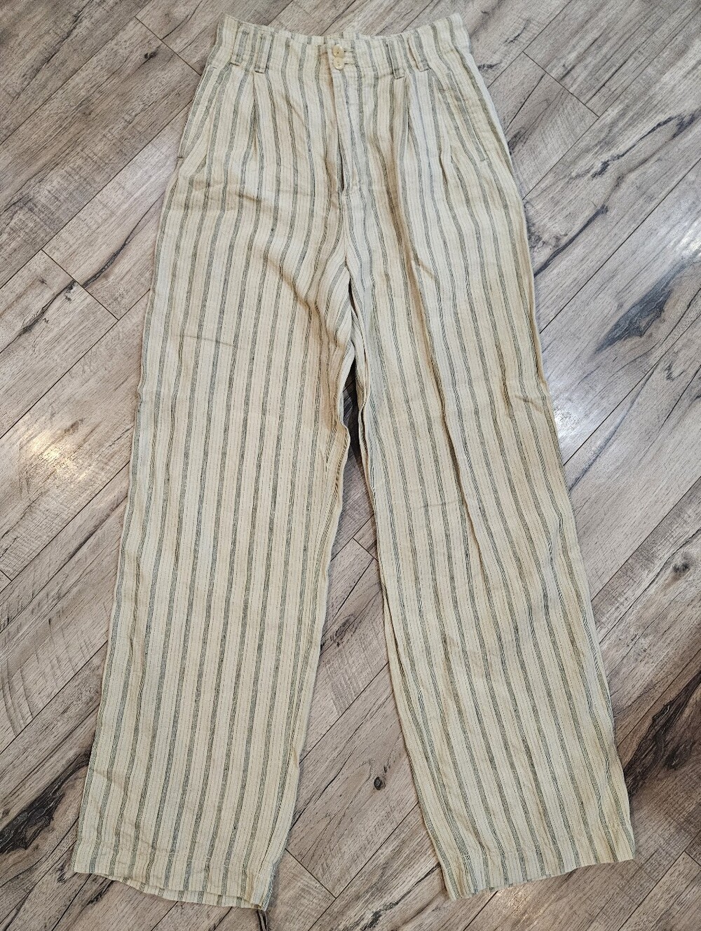 Vintage 90s Eddie Bauer 100% Linen Pants size 6 High Waist Butter Yellow Striped